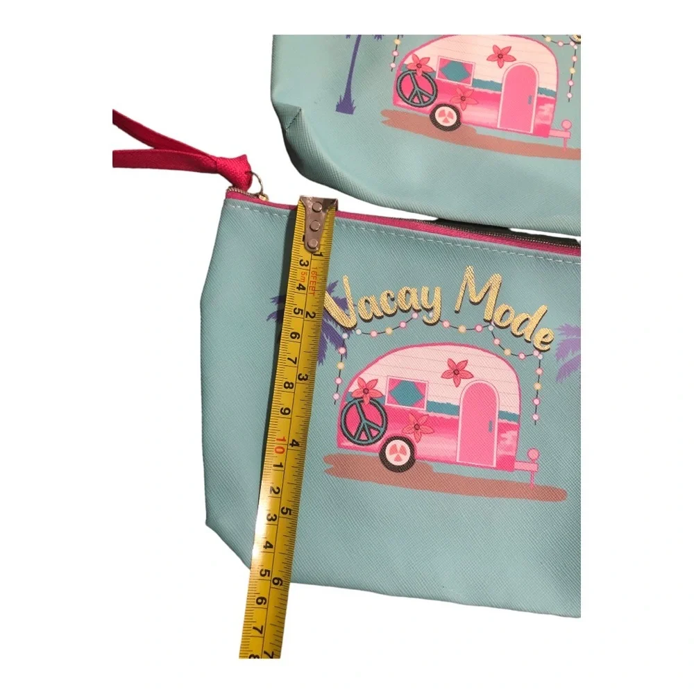 2pack blue vacay mode makeup cosmetics bag pouch case‎ new FREE